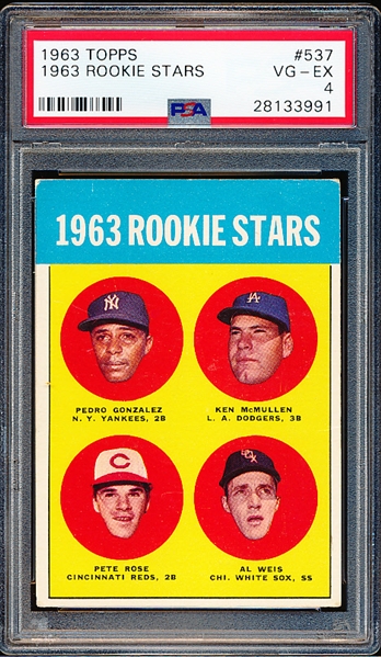 1963 Topps Baseball- #537 Pete Rose Rookie- PSA Vg-Ex 4- Hi#.
