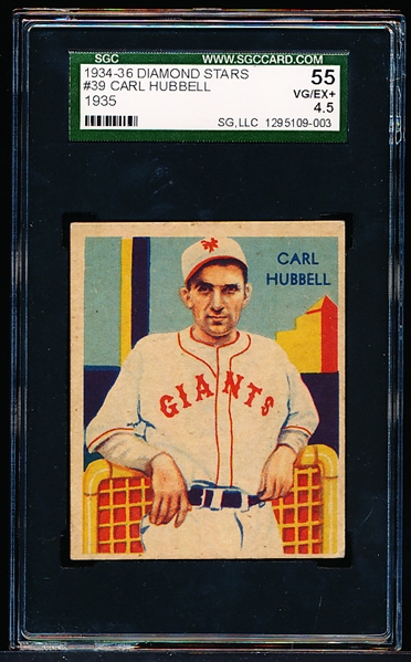 1934-36 Diamond Star Bb- #39 Carl Hubbell, Giants- SGC 55 (Vg-Ex+  4.5)