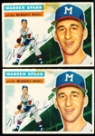 1956 Topps Bb- #10 Warren Spahn, Braves- 2 Cards
