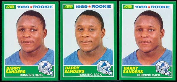 1989 Score Football- #257 Barry Sanders RC, Lions- 3 Cards