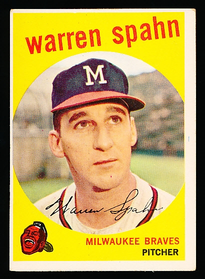 1959 Topps Bb- #40 Warren Spahn, Braves- Obsured “3” on back