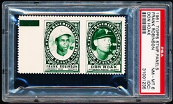 1961 Topps Baseball Stamp Panel with Tab- Frank Robinson (Reds)/ Don Hoak (Pirates)- PSA NrMt-Mt 8 (OC)