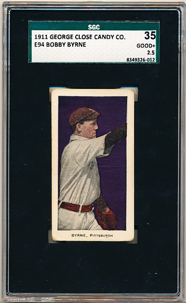 1911 E94 George Close Candy Co.- Bobby Byrne, Pittsburgh- Violet Background- SGC 35 (Good+ 2.5)