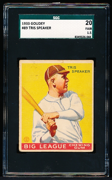 1933 Goudey Baseball- #89 Tris Speaker, Kansas City Blues- SGC 20 (Fair 1.5)