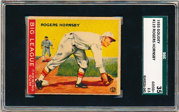 1933 Goudey Baseball- #119 Rogers Hornsby, Cardinals- SGC 35 (Good+ 2.5)