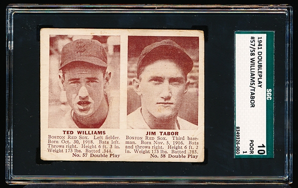 1941 DoublePlay Bb- #57 Ted Williams/#58 Tabor- SGC 10 (Poor 1)