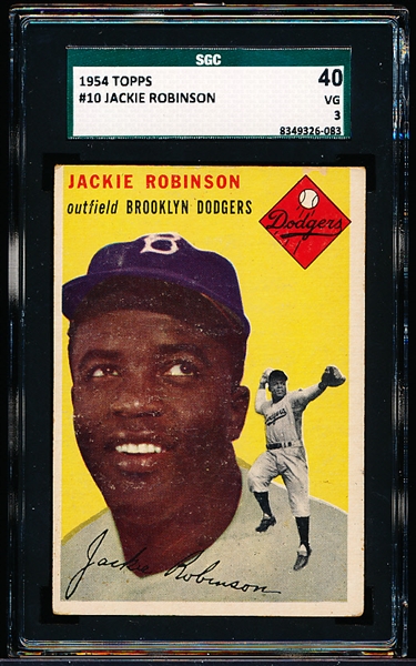 1954 Topps Bb- #10 Jackie Robinson, Dodgers- SGC 40 (Vg 3)