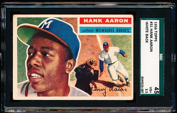 1956 Topps Bb- #31 Hank Aaron, Milwaukee Braves- SGC 45 (Vg+ 3.5)