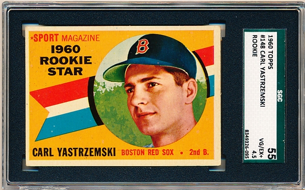 1960 Topps Baseball- #148 Carl Yastrzemski Rookie!- SGC 55 (Vg-Ex+ 4.5)