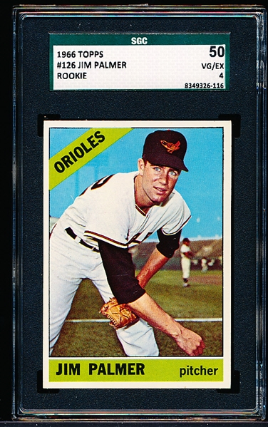 1966 Topps Baseball- #126 Jim Palmer, Orioles- SGC 50 (Vg-Ex 4)