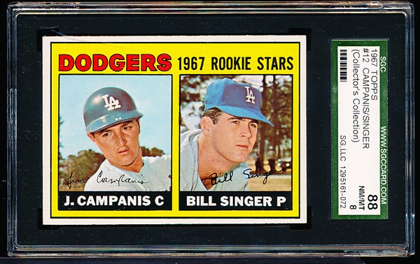 1967 Topps Baseball- #12 Dodgers Rookies- SGC 88 (Nm-Mt 8)