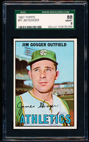 1967 Topps Baseball- #17 Jim Gosger, A’s- SGC 88 (Nm-Mt 8)