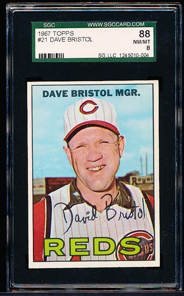 1967 Topps Baseball- #21 Dave Bristol, Reds- SGC 88 (Nm-Mt 8)