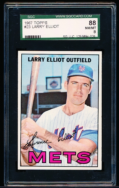 1967 Topps Baseball- #23 Larry Elliot, Mets- SGC 88 (Nm-Mt 8)