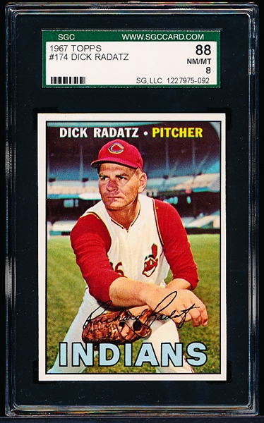 1967 Topps Baseball- #174 Dick Radatz, Indians- SGC 88 (Nm-Mt 8)