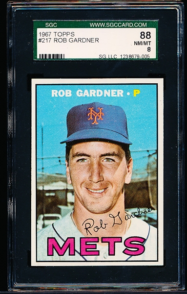 1967 Topps Baseball- #217 Rob Gardner, Mets- SGC 88 (Nm-Mt 8)