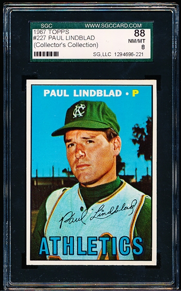 1967 Topps Baseball- #227 Paul Linblad, A’s- SGC 88 (Nm-Mt 8)