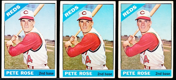 1966 Topps Bb- #30 Pete Rose, Reds- 3 Cards