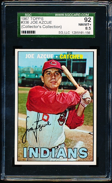1967 Topps Baseball- #336 Joe Azcue, Indians- SGC 92 (Nm-Mt+ 8.5)