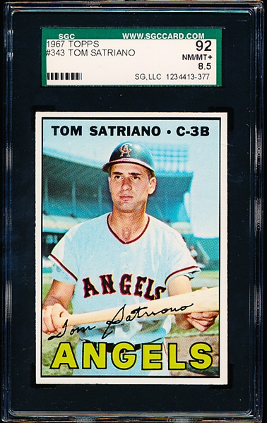 1967 Topps Baseball- #343 Tom Satriano, Angels- SGC 92 (Nm-Mt+ 8.5)
