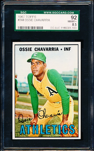 1967 Topps Baseball- #344 Ossie Chavarria, A’s- SGC 92 (Nm-Mt+ 8.5)