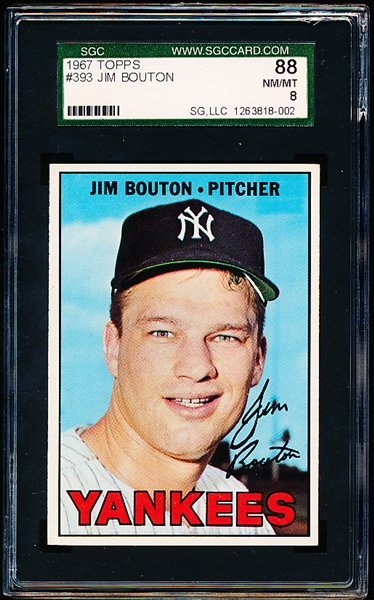 1967 Topps Baseball- #393 Jim Bouton, Yankees- SGC 88 (Nm-Mt 8)