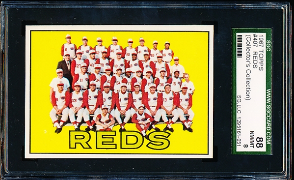 1967 Topps Baseball- #407 Reds Team- SGC 88 (Nm-Mt 8)