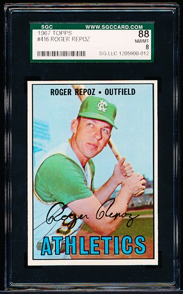 1967 Topps Baseball- #416 Roger Repoz, A’s- SGC 88(Nm-Mt 8)