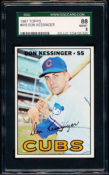 1967 Topps Baseball- #419 Don Kessinger, Cubs- SGC 88 (Nm-Mt 8)
