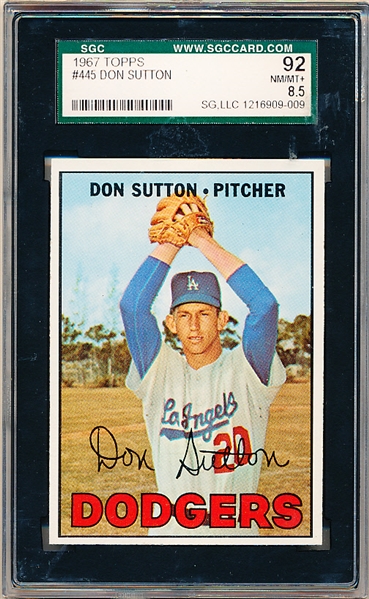 1967 Topps Baseball- #445 Don Sutton, Dodgers- SGC 92 (Nm-Mt+ 8.5)