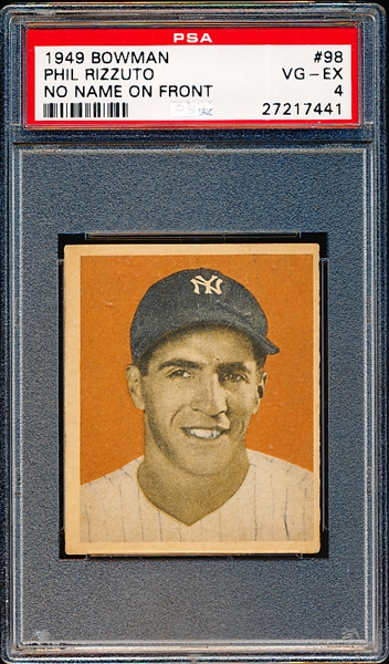 1949 Bowman Bb- #98 Phil Rizzuto, Yankees- No Name on Front- PSA Vg-Ex 4