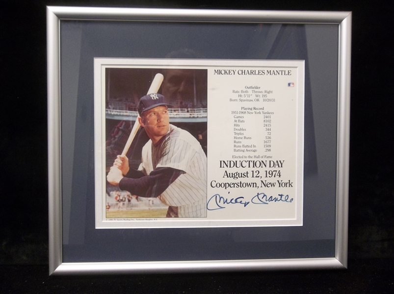 Autographed & Framed Mickey Mantle Induction Day 8” x 10” Photo Matted and Framed to 13” x 14-¾”