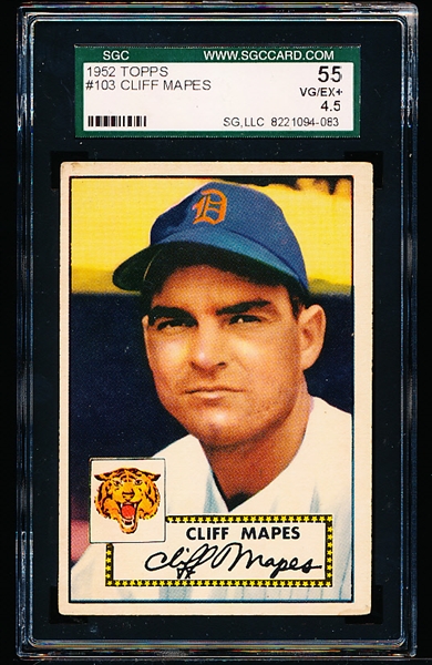 1952 Topps Baseball- #103 Cliff Mapes, Tigers- SGC 55 (Vg-Ex+ 4.5)