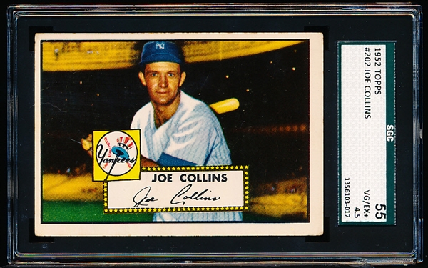 1952 Topps Baseball- #202 Joe Collins, Yankees- SGC 55 (Vg-Ex+ 4.5)