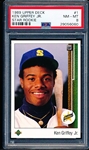 1989 Upper Deck Baseball- #1 Ken Griffey Jr- Rookie- PSA Nm-Mt 8