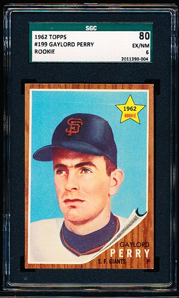 1962 Topps Baseball- #199 Gaylord Perry RC- SGC 80 (Ex/NM 6)