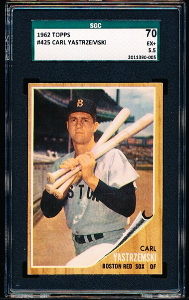 1962 Topps Baseball- #425 Carl Yastrzemski, Red Sox- SGC 70 (Ex+ 5.5)