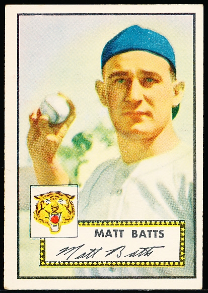 1952 Topps Baseball- #230 Matt Batts, Tigers