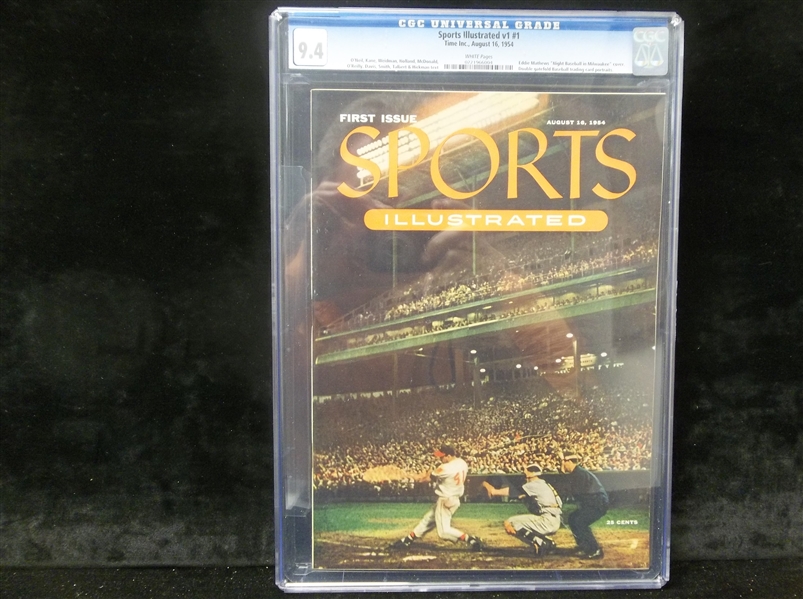 August 16, 1954 Sports Illustrated Volume 1, #1- Eddie Mathews Cover- CGC (Comic Guaranty Comp.) Universal Graded 9.4 Near Mint with White Pages