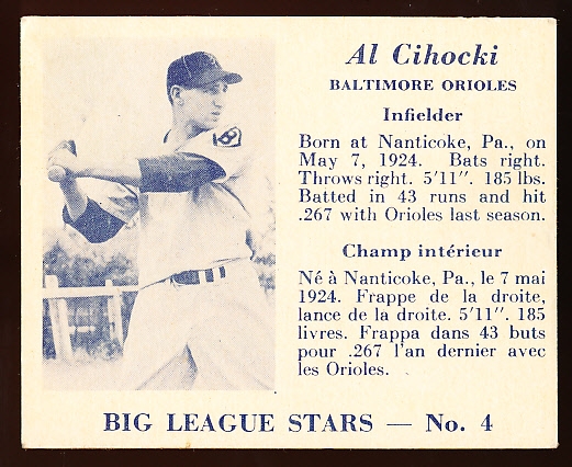 1950 V362 Big League Stars- #4 Al Cihocki, Baltimore Orioles