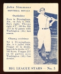 1950 V362 Big League Stars- #5 John Simmons, Montreal Royals