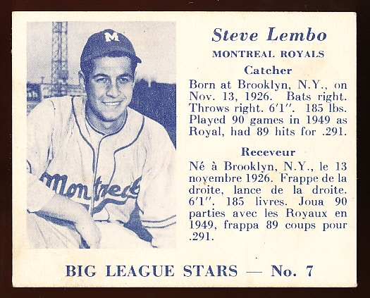 1950 V362 Big League Stars- #7 Steve Lembo, Montreal Royals