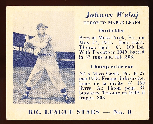 1950 V362 Big League Stars- #8 Johnny Welaj, Toronto Maple Leafs