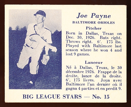 1950 V362 Big League Stars- #15 Joe Payne, Baltimore Orioles