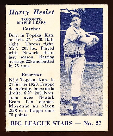 1950 V362 Big League Stars- #27 Harry Heslet, Toronto Maple Leafs
