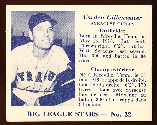 1950 V362 Big League Stars- #32 Carden Gillenwater, Syracuse Chiefs