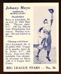 1950 V362 Big League Stars- #36 Johnny Mayo, Toronto Maple Leafs