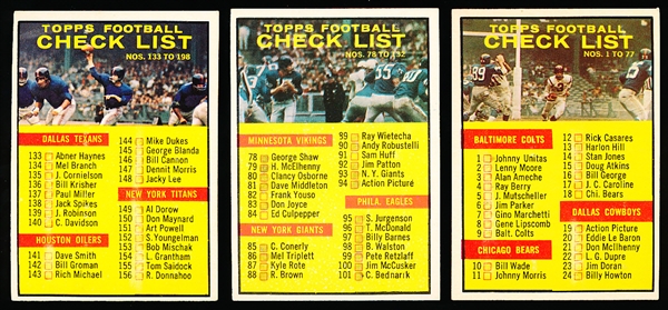 1961 Topps Fb- 3 Diff Checklists