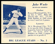 1950 V362 Big League Stars Baseball- #3 Jake Wade, Buffalo Bisons