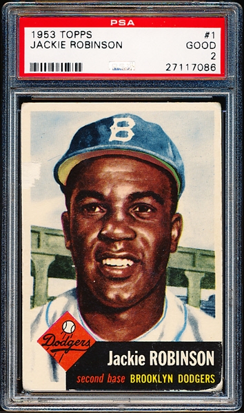1953 Topps Baseball- #1 Jackie Robinson, Dodgers- PSA Good 2